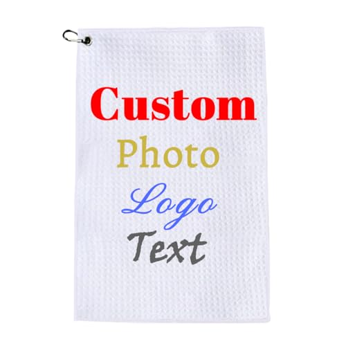 Customized Golf Towels,Personalized Custom 16"x24" Towel Waffle Pattern Carabiner Clip,Photo/Picture/Text/Name/Logo Printed & 2 Sides Customizable,Durable Quality Absorbent Quick Dry,Bulk 1,50 Pcs - size: 15.7-inch x 23.6-inch