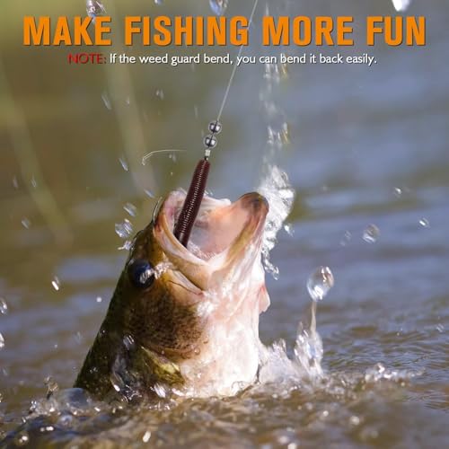 Dovesun Weedless Worm Hooks, Straight Shank Wacky Rig Hooks, 30 Pack | 4X Strong High-Carbon Steel, Texas Rig Hooks, Baitholder Nylon Wire Wrap or Wire Weed Guard, Sizes 1/0-3/0, Bass Fishing - size: 1/0 * 30PCS, style: Professional "V" Weedless Hook