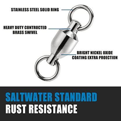 Dr.Fish 20 Pack Fishing Swivels, Ball Bearing Swivels Fishing Tackles, Copper Stainless Steel Solid Rings High Strength Barrel Swivels Saltwater Fishing Swivels - size: #1-45LB-20 Pack