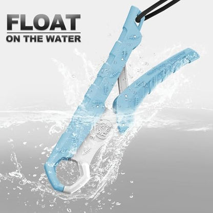SNAIL TRAIL 7.5'' Floating Fish Gripper, Fishing Grabber | Catfish Mouth Pliers, Caught Bass Holder, Fish Scale Hook Clamp, Saltwater Lip Grip Tool with Lanyard, Gifts for Men - color: Blue-white