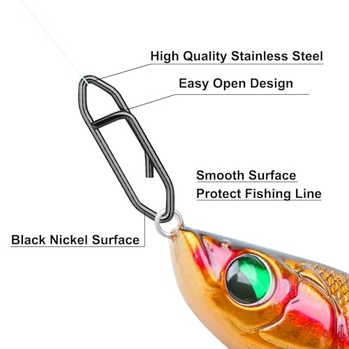 100PCS Fishing Speed Clips, Fishing Swivels & Snaps, High Strength Speed Clips for Fishing Lures, Quick Change Snap Set, Freshwater Saltwater Lure Connector Tackle - color: Black