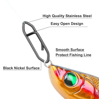 100PCS Fishing Speed Clips, Fishing Swivels & Snaps, High Strength Speed Clips for Fishing Lures, Quick Change Snap Set, Freshwater Saltwater Lure Connector Tackle - color: Black