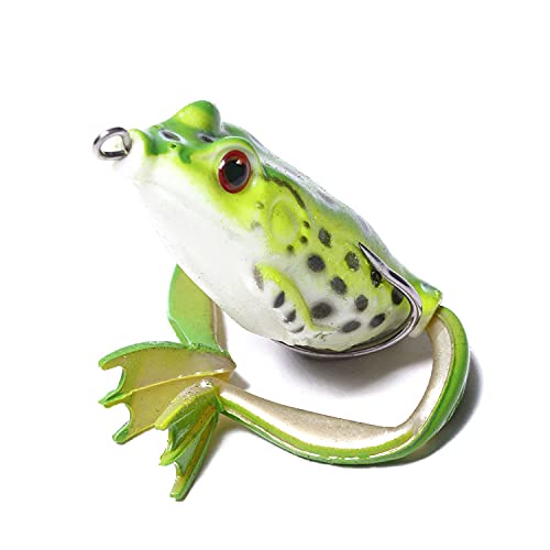 Frog Lure, Topwater Fishing Lures, Frog Lures for Bass Fishing, Top Water Frog Soft Swimbaits with Weedless Fishing Lures for Bass Trout Pike Snakehead,5pcs with Box