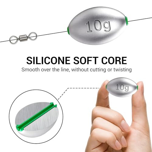 Fishing Egg Lead Sinkers Kit, 20pcs/25pcs Oval Shot Drop Weights Sinker for Bass Carp Catfish Saltwater Freshwater Casting Bottom Fishing Tackle (0.35oz/0.53oz/0.7/1oz) - color: 3/8oz-25pcs