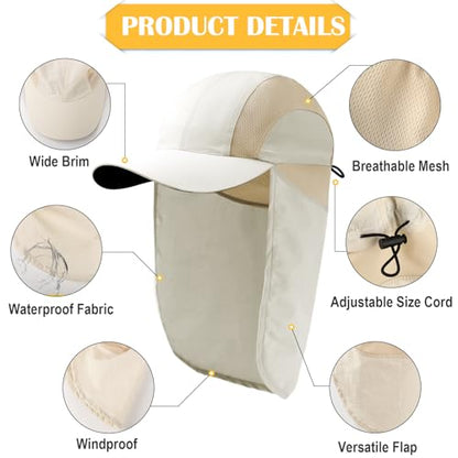 Mens Sun Hat with Breathable Mesh Sun Hats for Men Sun Protection Fishing Hat with Neck Flap for Hiking Cycling - color: Beige
