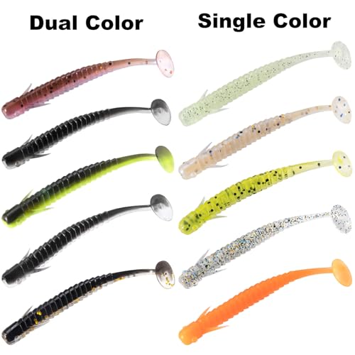 Dr.Fish 10 Pack Paddle Tail Swimbait 3'' Soft Plastic Fishing Lure Bass Fishing Freshwater Minnow Shad Bait Crappie Panfish Blugill - color: Brown_3''