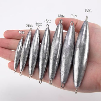 Dr.Fish Inline Trolling Lead Sinkers Torpedo Weights Saltwater Fishing | Streamlined Torpedo Shaped Trolling Sinkers, Perfect for salmon, tuna, walleye, trout, and wahoo in fresh and saltwater. - size: 5oz-5 Pack