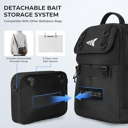 KastKing BaitSpace Fishing Sling Bag, Fishing Backpack with Rod & Beverage Holder, Tackle Bag for Fishing Gear - color: H: Black - with (2) 3600 tackle boxes, size: Large
