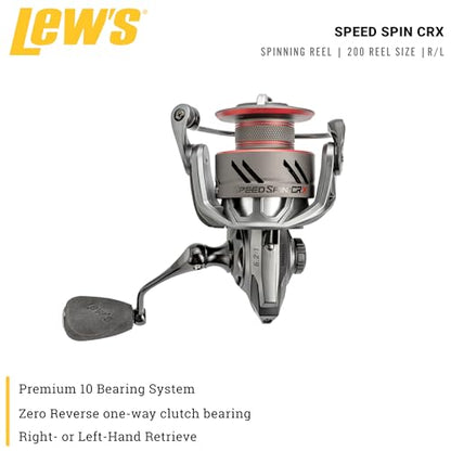 Lew's Speed Spin CRX Spinning Fishing Reel, 8+1 Bearings, Graphite Frame and Sideplate, Solid Brass Speed Gears, Speed Lube, Multi-Disc Drag - size: 200