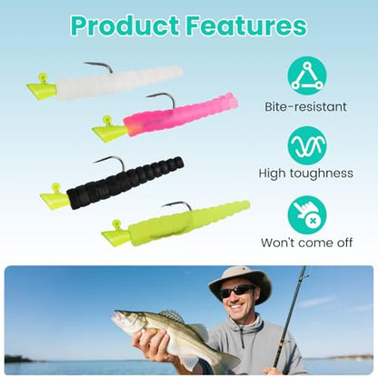 81 Piece Fishing Lure Kit with Soft Plastic Grubs, Jig Heads & Tackle Box | Multifunctional Fishing Lure Bait Tackle Set, Trout and Freshwater Fishing