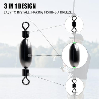 Natufish Fishing Sinkers – Bullet Weights, Drop Shot Weights, Bank Fishing Weights with Quick-Change Swivel for Saltwater/Freshwater – Brass Lead Weights Fishing Kit for Bass, Catfish - size: 40pcs-Five Sizes