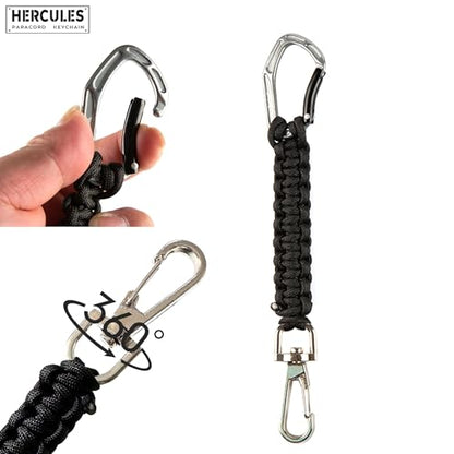 HERCULES Paracord Keychain Set – 2 Pack Lanyard Rope with Aluminum Clip, Durable Paracord Wrist Strap for Outdoor Activities, Black - style: Black
