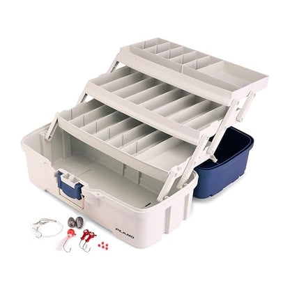 Plano Three-Tray Tackle Box Striper Kit, Blue/Grey, Rust-Proof Brass Latch, Top-Access Tray Compartments with Deep Storage, Made in the USA, Portable Fishing Gear Storage Organizer - style: Striper