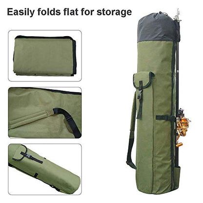 Allnice Durable Canvas Fishing Rod & Reel Organizer Bag Travel Carry Case Bag- Holds 5 Poles & Tackle - color: Khaki Green