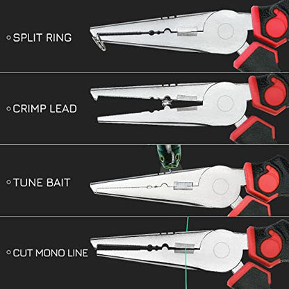 SNAIL TRAIL 7" Fishing Pliers & 6" Scissors Kit, Saltwater Hook Remover Tool Set, Serrated Blades Braided Line Cutter, Needle Nose Split Ring Fish Gear, Crimping Nipper for Fly, Fishing Gifts for Men