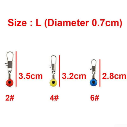 Plastic Hard Swivel with Interlock Snap, Large 2# Red Medium 4# Yellow Small 6# Blue, Copper Alloy Fishing Tackle for Freshwater Saltwater, 100 Pieces per Box
