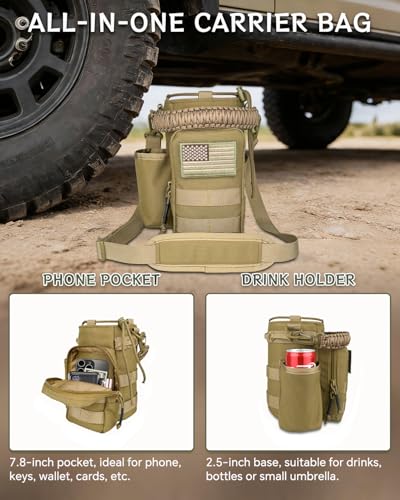 COOLYARD Water Bottle Holder with Strap Crossbody Sling Carrier Bag with Phone Pocket Molle Tactical Pouch for Walking Hiking Camping Gym Travel - color: Brown