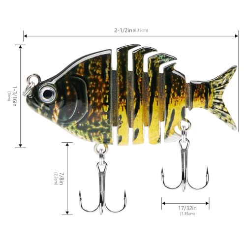 Bassdash SwimPanfish 0.34oz Hard Swimbaits Multi Jointed Topwater Trout Bass Fishing Crank Lure for Freshwater and Saltwater - color: Yellow Mackerel