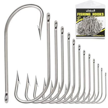Dovesun Fishing Hooks Saltwater O'Shaughnessy Fishing Hooks 100/80/70/60/50pcs Stainless Steel Forged J Hooks Trolling Sea Bass Striper Cod Bluefish Striped Bass 1# 2# 4# 6# 1/0-8/0 - color: 1-0*100PCS