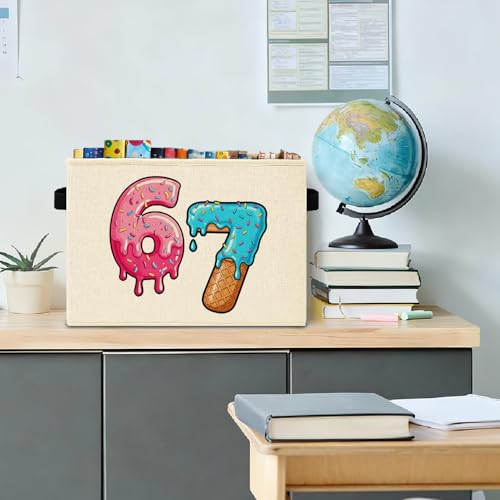 Pink and Blue Funny 6 7 Meme Storage Bins Box with Handles, Donut Ice Cream Number Six Seven Laundry Basket Hamper Collapsible Clothes Toys Organizer for Kids Boys Girls Room Nursery - color: Funny Laundry