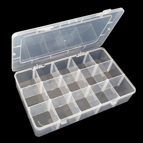 ZUFECY Fishing Tackle Box, Transparent Organizerwith Adjustable 15 Dividers, Storage Box for Gadgets, Jewelry, Fish bait and Tray Organizers