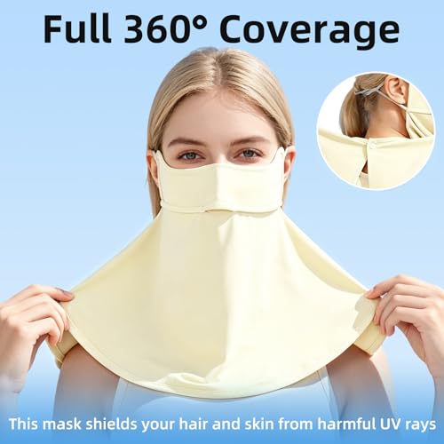UPF 50+ Sun Protection Face Mask with Neck Coverage, UV Face Mask for Outdoor Activities, Unisex Breathable Sun Mask - style: Pale Yellow