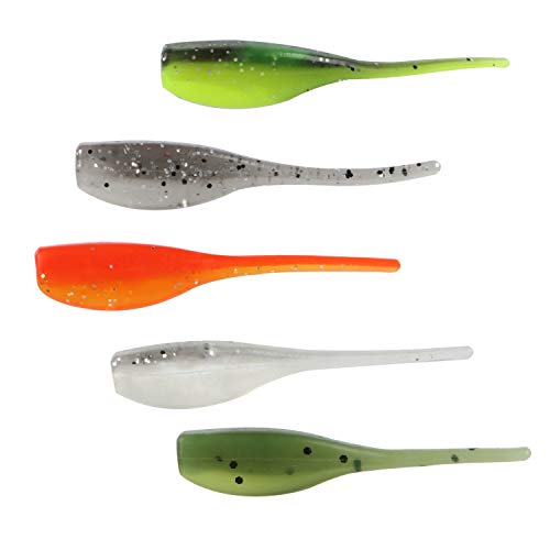 RUNCL Anchor Box - Paddle Tail Swimbaits, Soft Jerk Baits, 20/40/50/60pcs Soft Fishing Lures, Curved Tail Grubs - 3D Lifelike Eyes, Split/Boot/Curved/Straight/Thin Tail - 1/2/3/4/5in, Proven Colors - color: S - Thin Tail (2in, 50pcs)