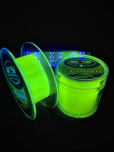 K9 Hi-Vis Original Fluoro Fishing Line, Chartreuse Fluorocarbon Blend, Reacts Under UV Blacklight, Night Fishing & Line Watching, 300-2000 Yd - size: 550 YD