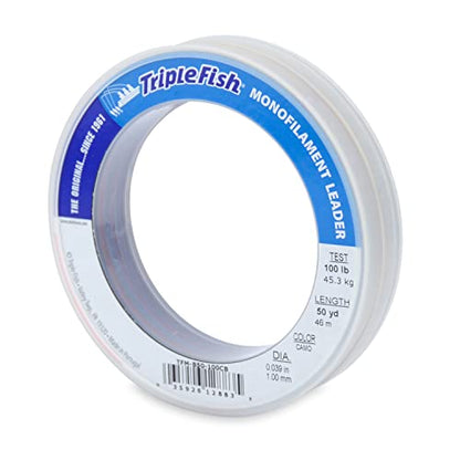 Triple Fish Monofilament Fishing Leader - Clear, Camo Strong Tough Leader Material for Big Game Fishing, Up to 400lb Test - color: Camo, style: 100 Lb Test, 1.00 Mm Dia, 50 Yd