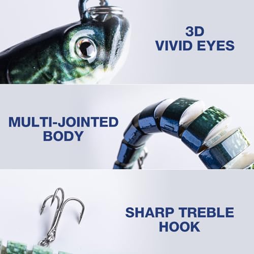 Goture Bass Fishing Lures, Lifelike Jointed Swimbait for Bass Trout Walleye Crappie Pike, Slow Sinking Segment Swimming Bait Fishing Lures for Freshwater and Saltwater, Gifts for Men - color: D1:5pcs Bass Lures with 20pcs Snaps