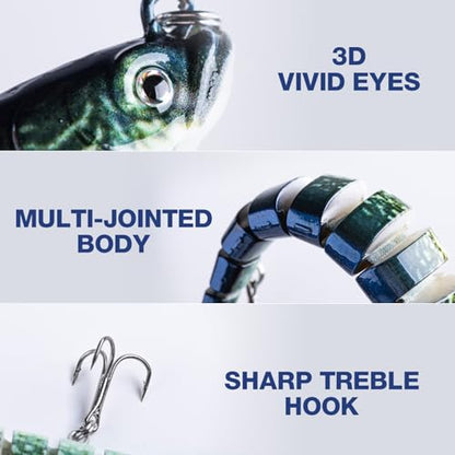 Goture Bass Fishing Lures, Lifelike Jointed Swimbait for Bass Trout Walleye Crappie Pike, Slow Sinking Segment Swimming Bait Fishing Lures for Freshwater and Saltwater, Gifts for Men - color: D1:5pcs Bass Lures with 20pcs Snaps