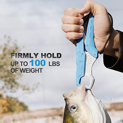 SNAIL TRAIL 9'' Floating Fish Gripper, Fishing Grabber | Catfish Mouth Pliers, Caught Bass Holder, Digital Scale Hook Clamp, Saltwater Lip Grip Tool with Lanyard, Gifts for Men - color: Blue-white