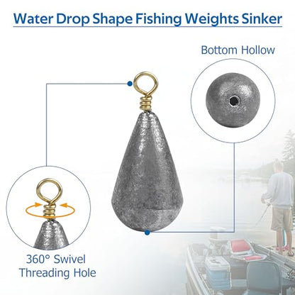 Fishing Weights Sinker Kit-30pcs Assorted Bass Casting Sinker Weights Bell Sinkers Drop Shot Weights with Brass Swivels for Saltwater Freshwater Fishing