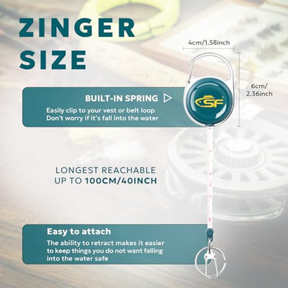 SF Fly Fishing Zinger Retractor with Retractable Measuring Tape Style for Anglers Tools and Gears Holder Combo Black - style: Single-Peacock Blue