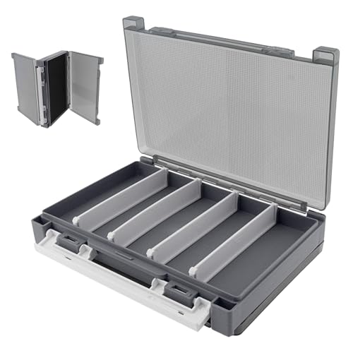 Double Sided Fishing Lure Box Organizer, Fishing Tackle Box Storage Hard Plastic Container Case for Lure Bait Hooks Beads (Gray, 7.8 * 5.8 * 1.6 inch) - color: Gray
