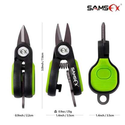 SAMSFX Fishing Nipper with Retractable Tether, Stainless Steel Blades that Cut Braid, Mono and Fluoro Lines, SNIP, Fishing Line Cutters (Green) - color: Green