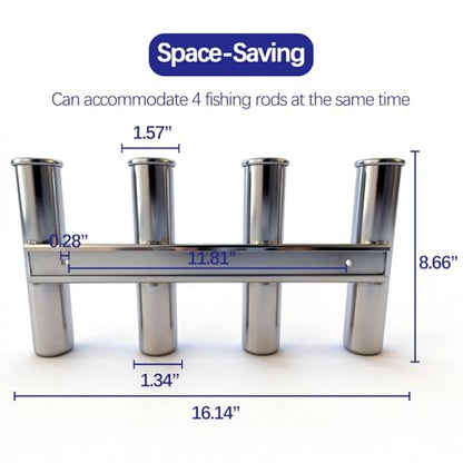 Wall Mounted 4 Tubes Linked Stainless Steel Fishing Rod Holder for Boat | Boat rod storage, rust-proof marine steel, vertical space-saving, self-draining base, hands-free gear organization