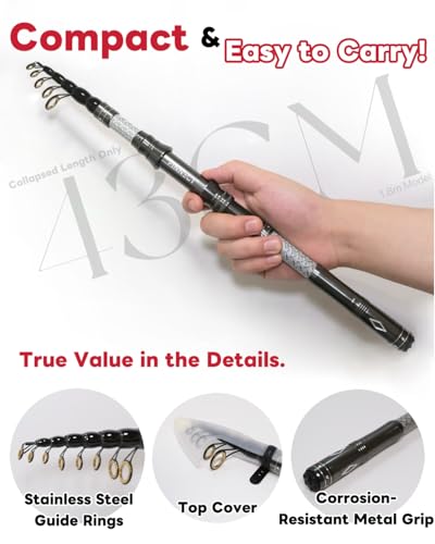 Telescopic Fishing Rod - Lightweight 42T Carbon Fiber Portable Travel Rod for Freshwater River Fishing, Beginner & Kid Friendly 5.9ft/6.9ft/7.9ft/8.9ft/9.9ft/10.9ft - size: 2.1m/6.9ft