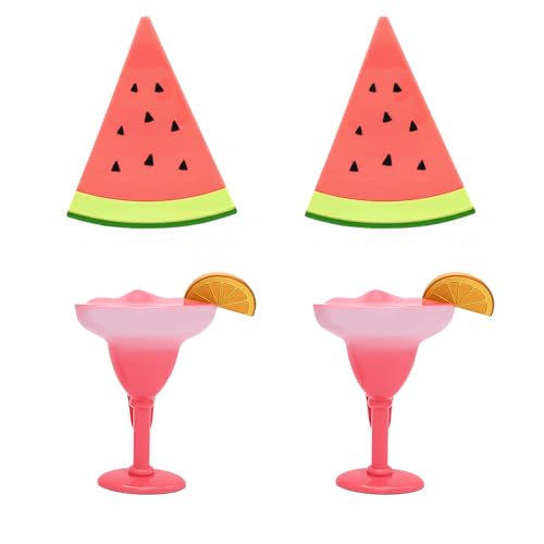Towel Clips for Beach Chairs - Hurricane-Proof Clothes Pins, Premium ABS Heavy Duty Clothespins with Silicone Pads for Cruise Essentials, Beach & Pool Vacation, 4 Pack(Watermelon + Cocktail) - color: Watermelon + Cocktail