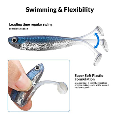 QualyQualy Soft Plastic Swimbait Paddle Tail Shad Lure Soft Bass Shad Bait Minnow Paddle Tail Swim Bait for Bass Trout Walleye Crappie - 2.75in, 3.14in, 3.94in, 5in - color: 5#, size: 3.14in - 6Pcs