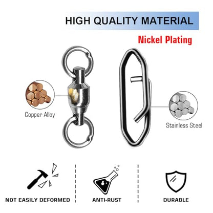Atibin Snap Connector Fishing Swivels Stainless Bearing Ball Snap Swivels Steel Quick Change Fishing Clips Swivel Black Nickel - size: Size 0+S (44lb) 25 pcs