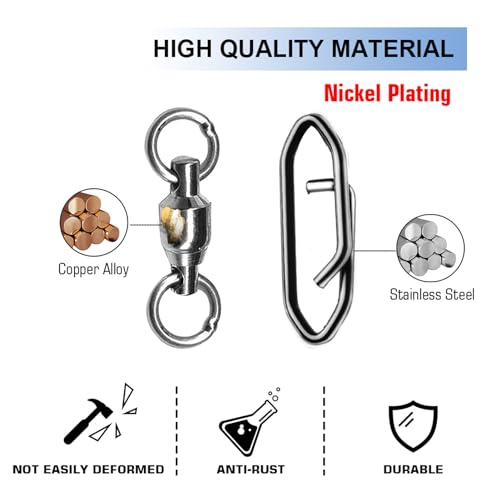 Atibin Snap Connector Fishing Swivels Stainless Bearing Ball Snap Swivels Steel Quick Change Fishing Clips Swivel Black Nickel - size: Size 1+S (51lb) 25 pcs