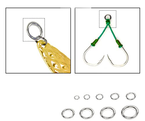 Fishing Solid Rings Kit for Jigging Assist Hooks Lures Connector Tackle 5 Sizes, 100 PCS/Box
