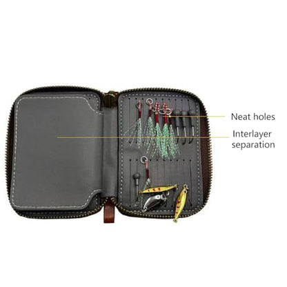Spoon Baits Trout Lure Wallet, PU Leather Fishing Tackle Binder Bag, Portable Artificial Crankbait Storage Case with Middle Partition Layer & Strap
