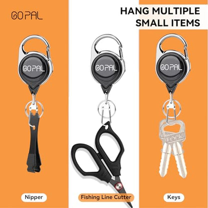 Go Pal 3Pack Fly Fishing Zinger Retractor: Retractable Keychain with 27.5" Durable Cord Badge Reel Lanyard - Fishing Rod Tether Fly Tying Equipment