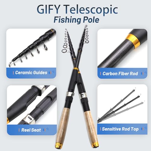2PCS Telescopic Fishing Rod and Reel Combo, Collapsible Fishing Pole Set with Lip, Spinning Reel Line Lures Set with Carrier Bag, Saltwater Freshwater Fishing Gear for Adults - size: 5.9FT/1.8M
