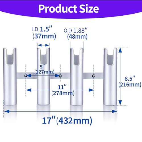 Fishing Rod Holder Aluminum, 3/4 Link Tube， Aluminum3/ 4 Rod Rack, Suit Boats & Yacht