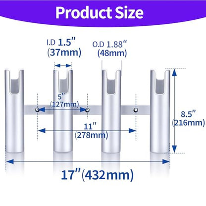 Fishing Rod Holder Aluminum, 3/4 Link Tube， Aluminum3/ 4 Rod Rack, Suit Boats & Yacht