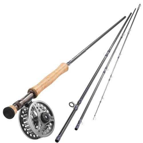 Sougayilang 5/6 Weight 9ft Fly Rod, 4-Piece Graphite Rod, Die Cast Aluminum Reel, Carrying Case, Fly Box & Fishing Flies Combo Starter Kit - color: Fly Fishing Combo #8-Silver