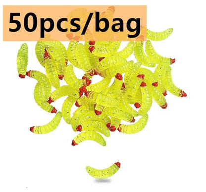 50pcs-1Inch Bass Fishing Worms Lures,Silicone Soft Maggot Baits Bread Worm Fishing Lure,5 Color - color: Yellow